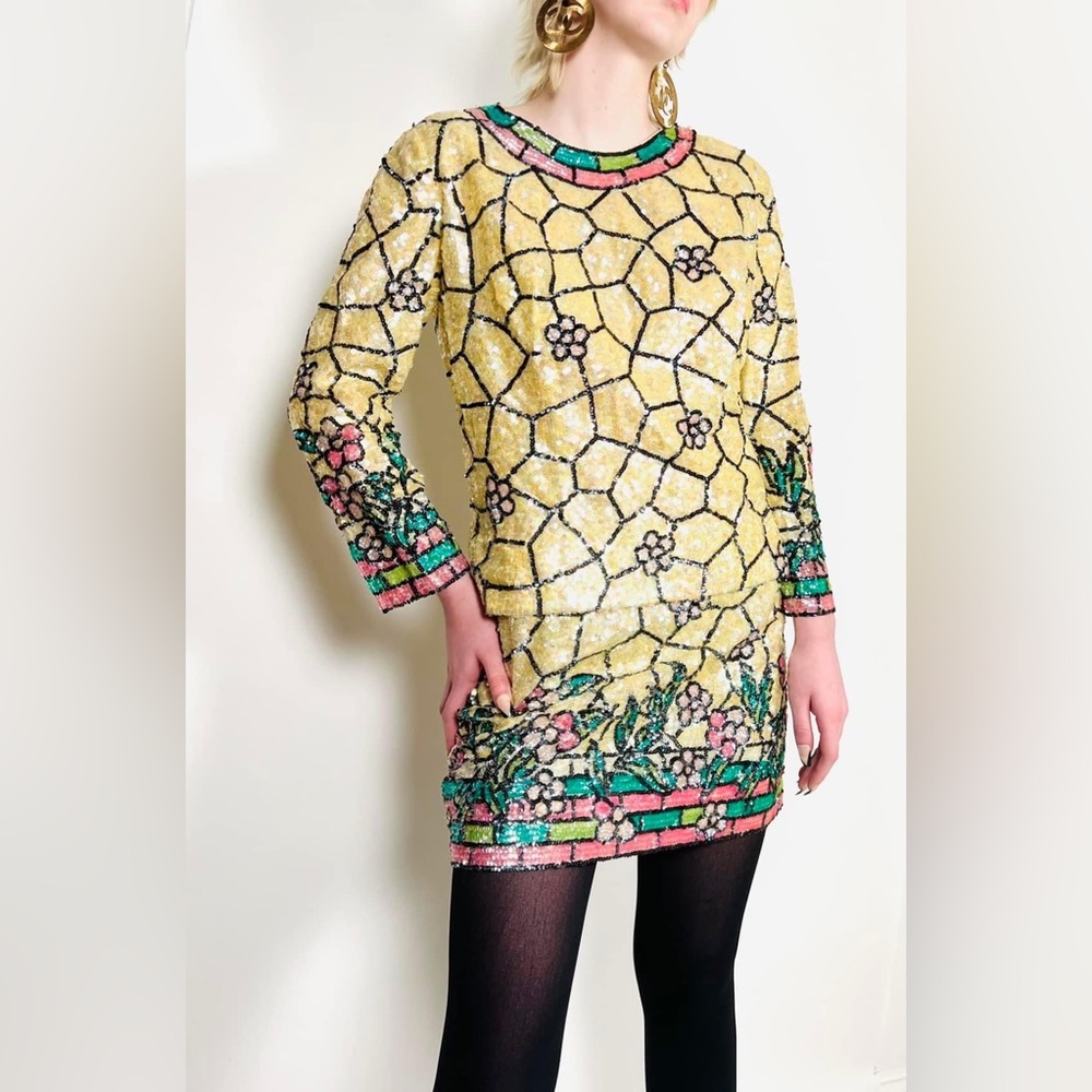 ~~SOLD~~ Vtg Rare 60’s Stained Glass Sequins Mini Dress I.Magin